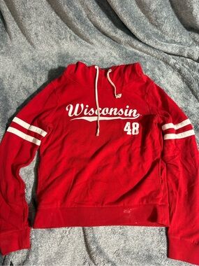PINK Victoria's Secret Red Wisconsin Pullover Hoodie with White Accents